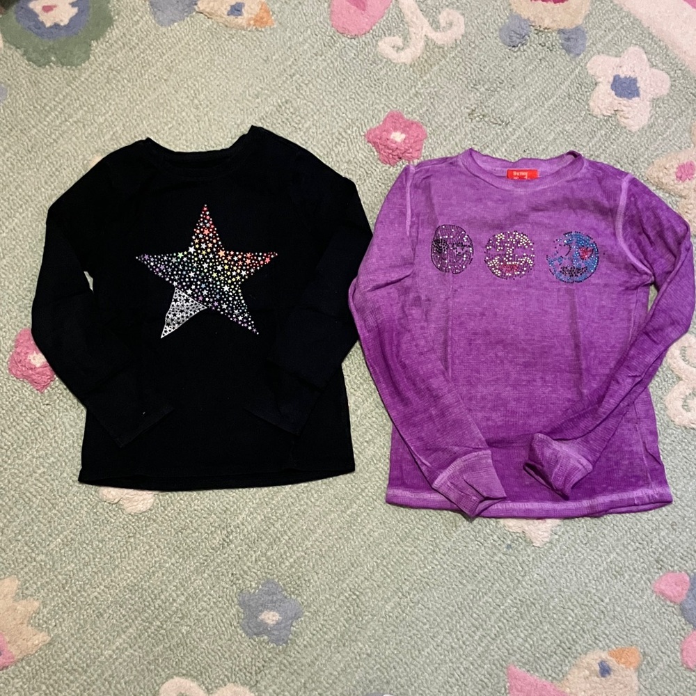 Black Star and Purple Graphic Girls Long Sleeve Shirts